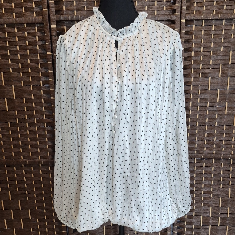 Chic White Blouse with Black Dots